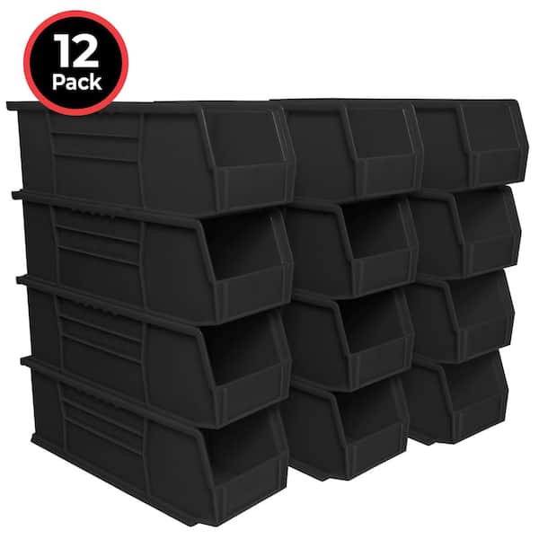 Plastic Storage Akro Bins/ Tool Storage Bins, 15 in. D x 5.5 in. W x 5 in. H Black, 12-Pack