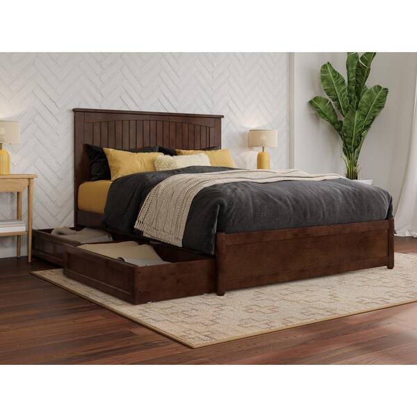 AFI Malta Walnut Brown Solid Wood Frame Full Platform Bed with Panel