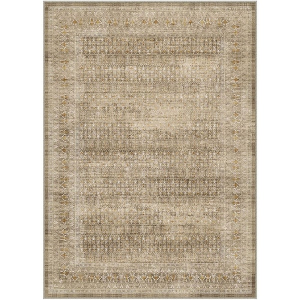 Houston Brown 9 ft. x 12 ft. Distressed Vintage Floral Area Rug