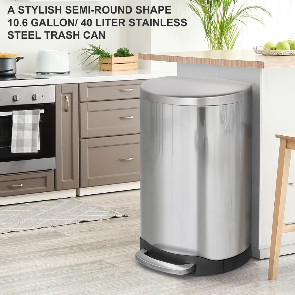 Brushed Stainless Steel Semi-Round Step-On Trash Can