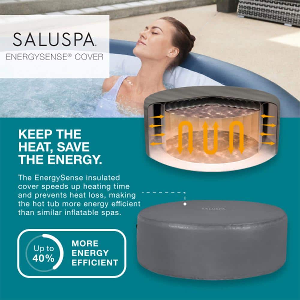 SaluSpa Milan 6-Person Blue Inflatable Round Hot Tub with Spa Seat and Pillow