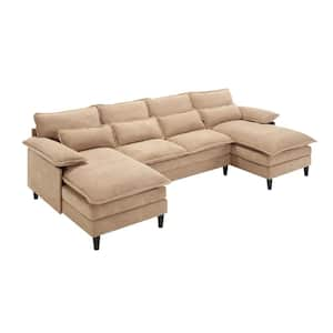 115 in. Wide Pillow Top Arm Creative Polyester U-Shaped Modern Modular Sectional Sofa in Brown