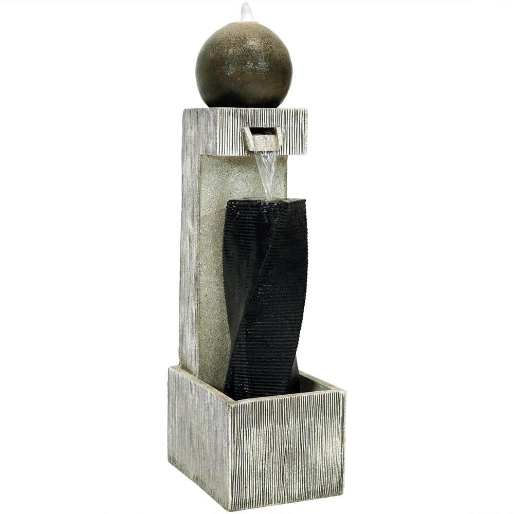 35" Black and Gray Polyresin Modern Outdoor Water Fountain with LED Lights