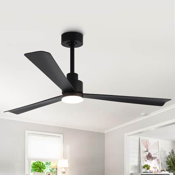 52 in. Indoor Integrated LED Matte Black Ceiling Fan with Light and Remote