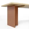 Close-up of the natural wood dining table base.