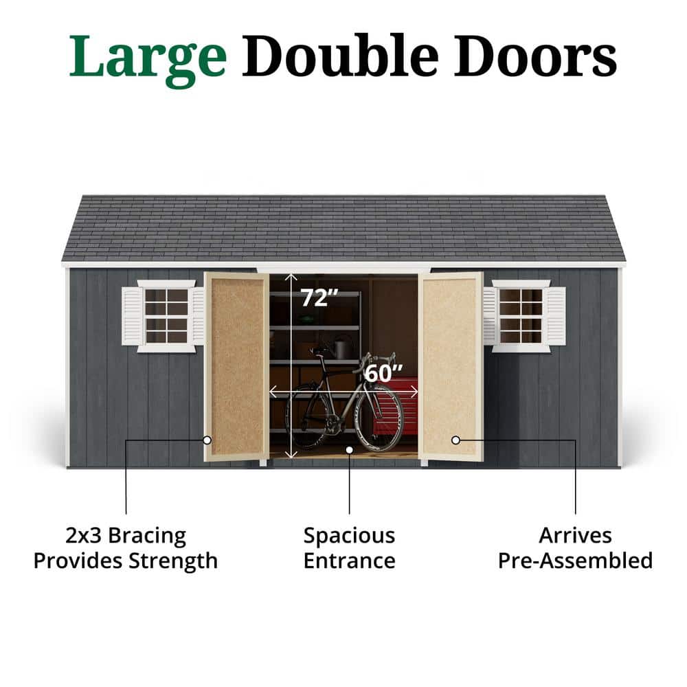 12x18 Dark Gray Wood Storage Shed Kit with Windows