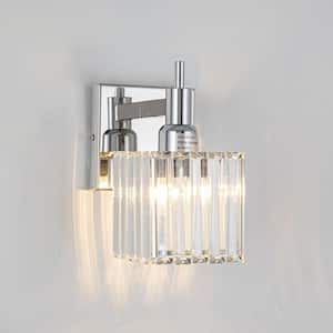 Orillia 4.72 in. 1-Light Modern Chrome Bathroom Vanity Light with Crystal Shades