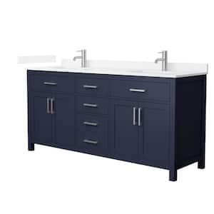 Beckett 72 in. Double Freestanding Dark Blue Bath Vanity with White Quartz Top