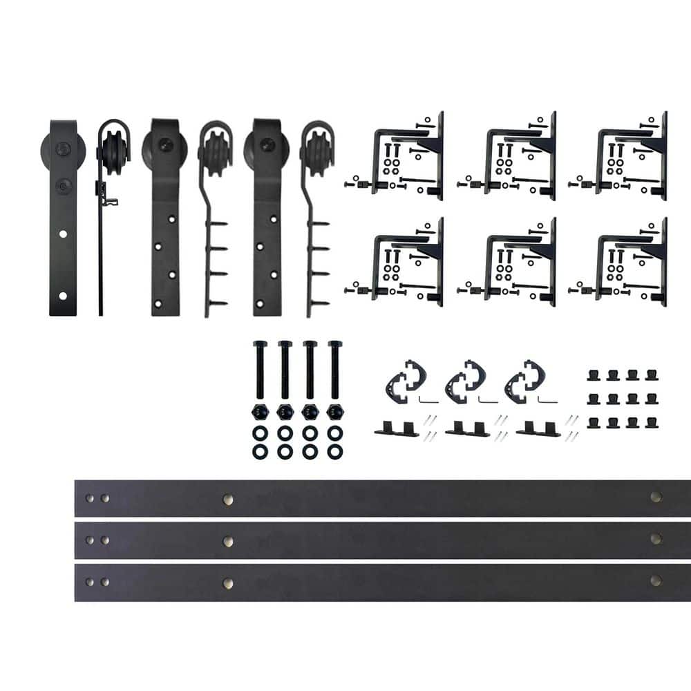 7.5 ft./90 in. Black Rustic Inverted Bent Triple Track Bypass Sliding Barn Door Track and Hardware Kit for Triple Doors price history on PriceWatchPro