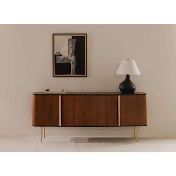 NADAAL STUDIOS Warwick Dark Brown Mango Wood 72 in. Sideboard with Brass Accents and Curved Doors