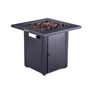50,000 BTU Black 28 in. Square Wicker Outdoor Propane Gas Fire Pit Table with Metal Tabletop and Lid