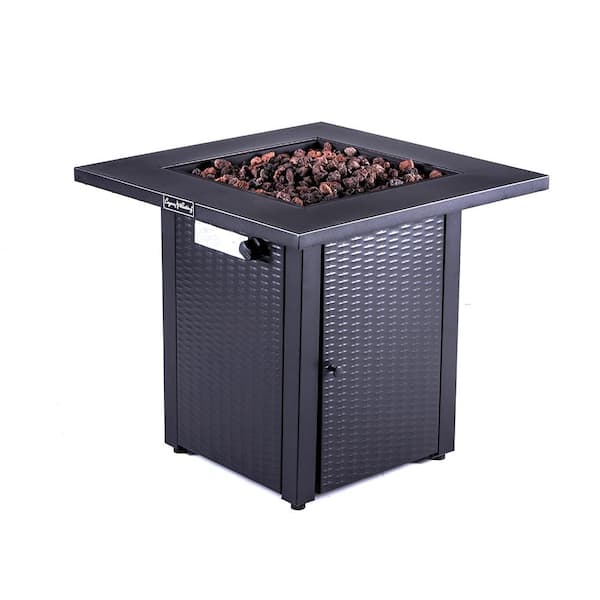 Anvil 50,000 BTU Black 28 in. Square Wicker Outdoor Propane Gas Fire Pit Table with Metal Tabletop and Lid