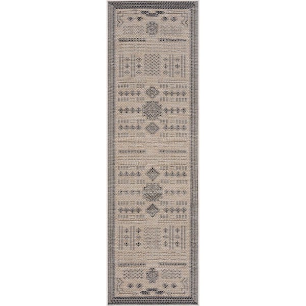 Bailey Black 2 ft. x 7 ft. Transitional Geometric Flat Weave Polypropylene Runner Indoor/Outdoor Runner Rug