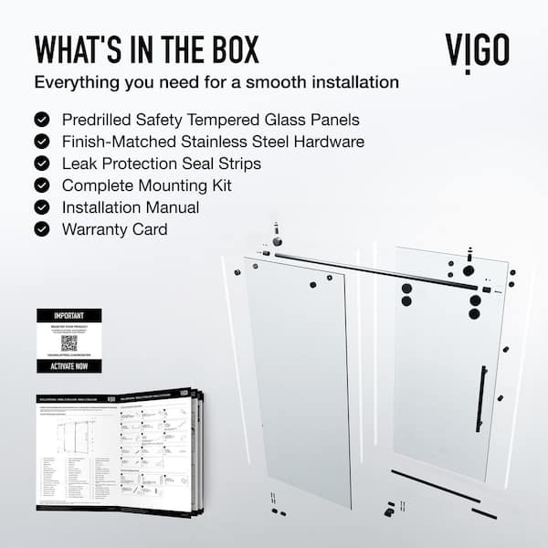 VIGO Elan 60 in. W x 66 in. H Sliding Frameless Tub Door with