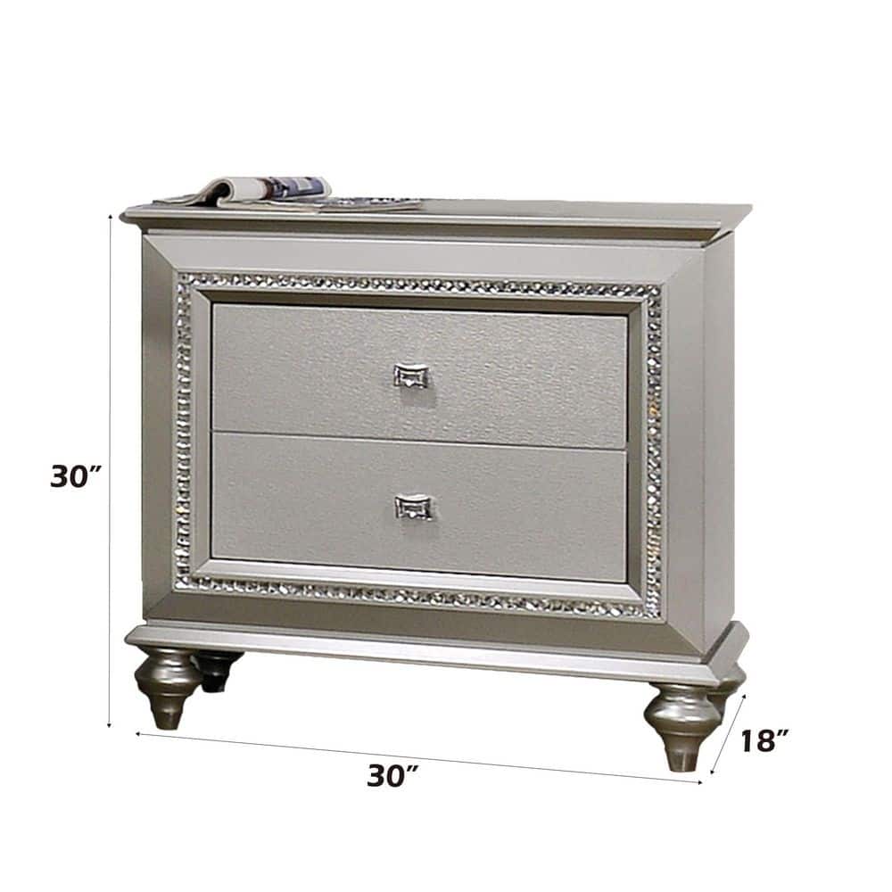Kaitlyn Champagne Glam 2-Drawer Nightstand with Crystal Trim