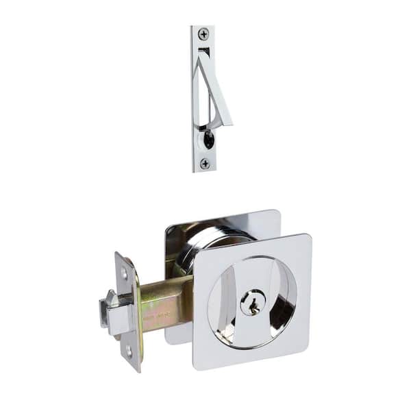 Contemporary Square Polished Chrome Entry Door Sliding Pocket Door Lock