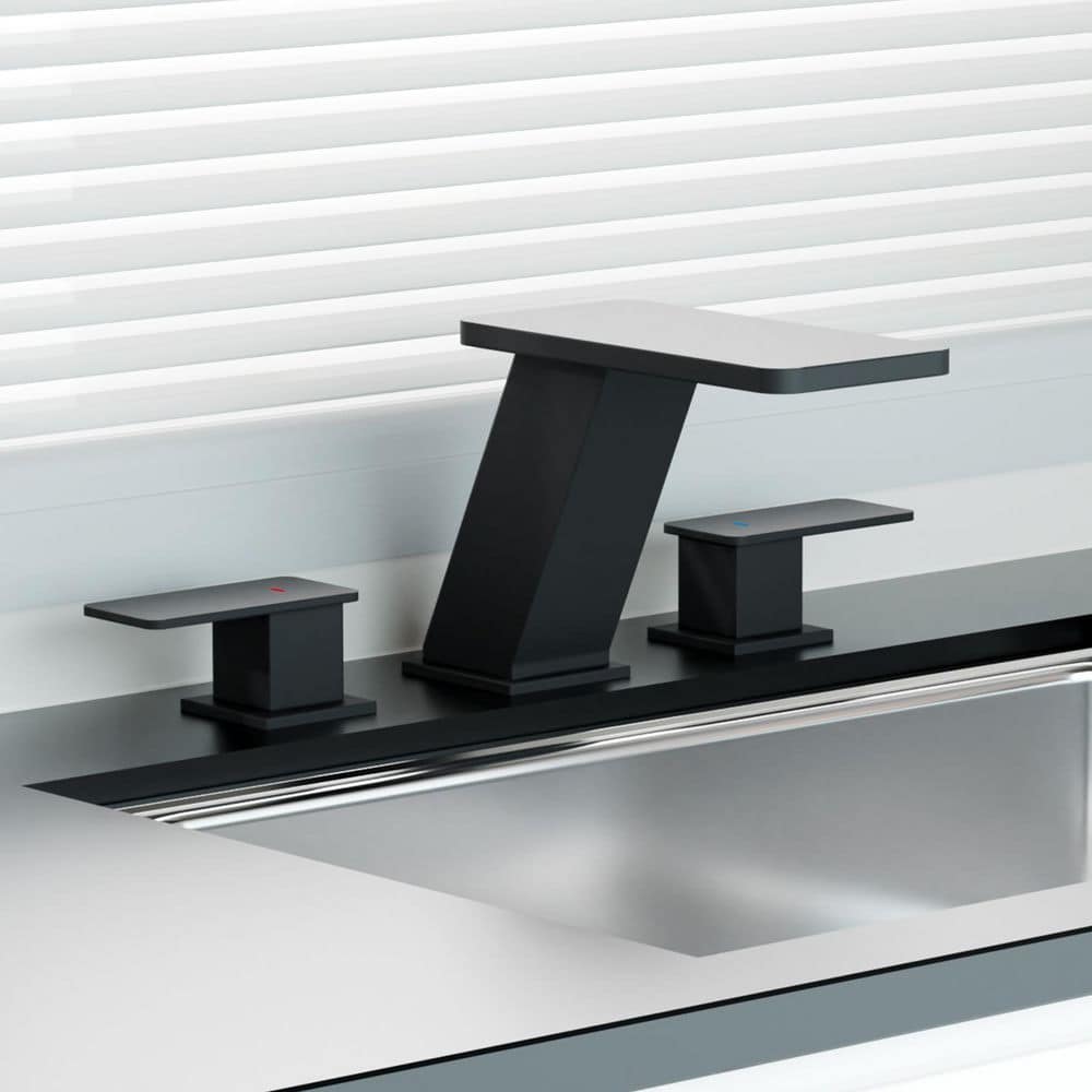 Neo 8 in. Widespread 2-Handle Bathroom Faucet 3-Hole Bathroom Sink Faucet with Pop-Up Drain in Matte Black price history on PriceWatchPro