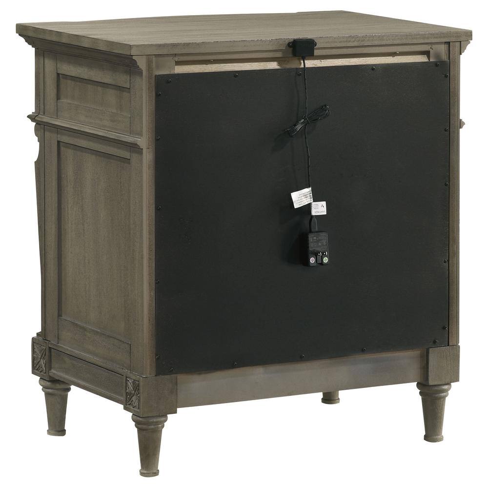 Transitional French Grey 3-Drawer Nightstand with USB Ports