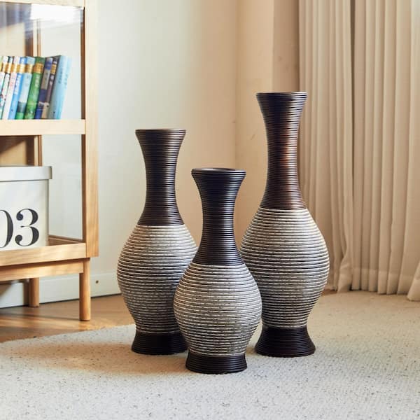 20 in./24 in./28 in. Gray Bottle PVC Polyethylene Floor Vase Trio, Modern Textured Tall Vases for Home Decor (Set of 3)