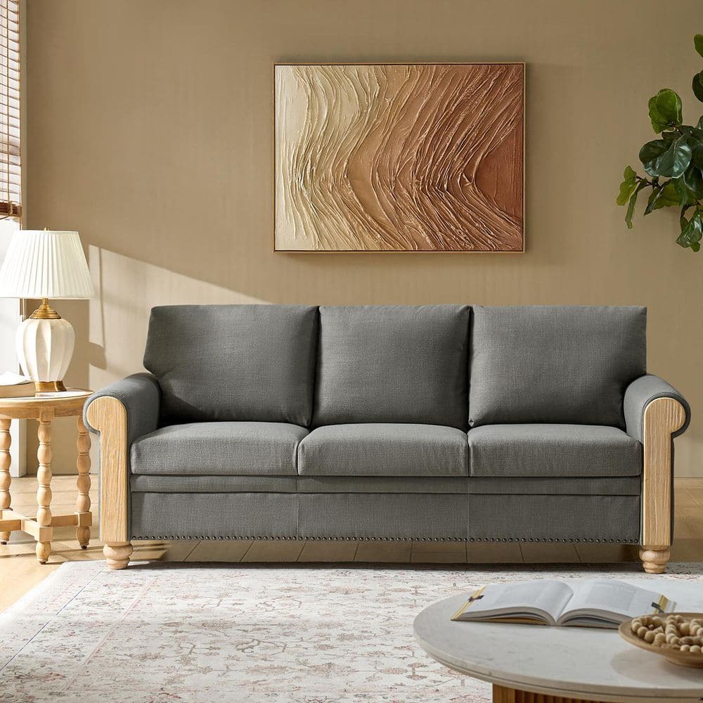 Azriah Charcoal 81 in. W Farmhouse Sofa with Solid Wood Spindle Legs price history on PriceWatchPro