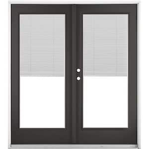 72 in. x 80 in. Black Right-Hand Inswing Fiberglass Full Lite Blinds Glass Hinged Patio Door