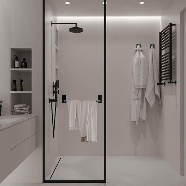 Taozun Towel Bar - Towel Holder with 2 Packs Adhesive Hooks Black 16-inch Hand Towel Rack Towel Hook Stick On Wall, Stainless Steel Bathroom
