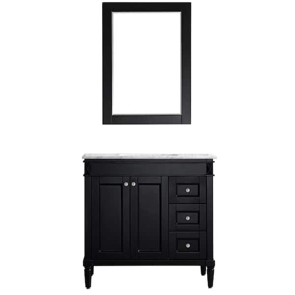 ROSWELL Catania 37 in. W x 22 in. D x 36 in. H Vanity in Espresso with Marble Vanity Top in White with Basin and Mirror
