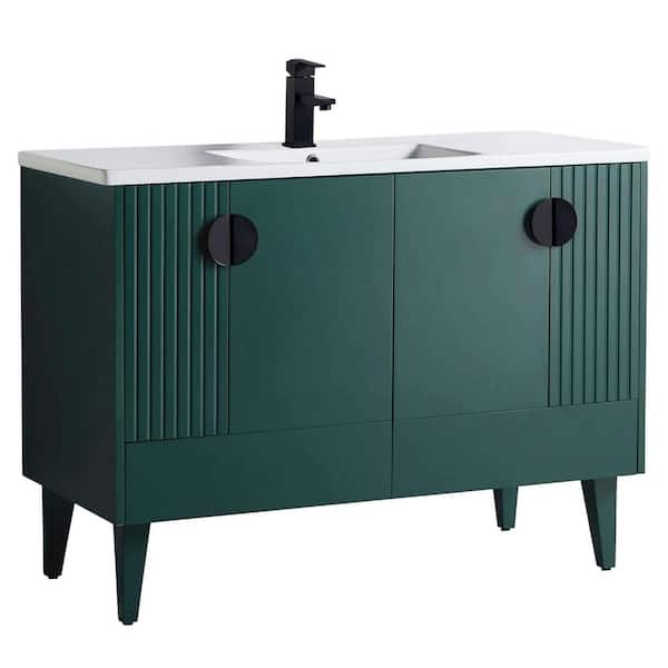 Venezian 48 in. W x 18.11 in. D x 33 in. H Bathroom Vanity Side Cabinet in Green with White Ceramic Top