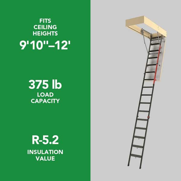 LMP 12 ft. Insulated Steel Attic Ladder 9 ft. 10 in. - 12 ft. 25 in. x 56.5 in. with 375 lbs. Load Capacity