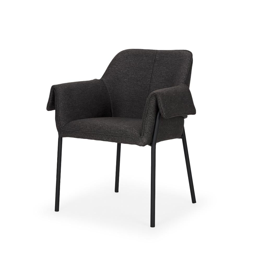 Mercana Brently Dining Chair w/ Gray Fabric & Matte Black Metal Legs ...
