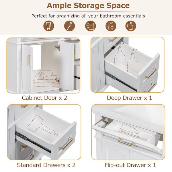 Xzkai 35.4 in. W Bath Vanity Cabinet without Top in White with