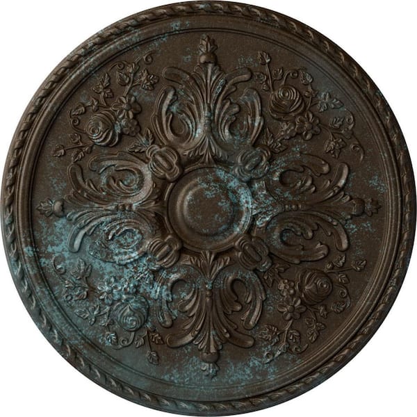 Ekena Millwork 32-5/8" x 2" Bradford Urethane Ceiling (Fits Canopies up to 6-5/8"), Hand-Painted Bronze Blue Patina