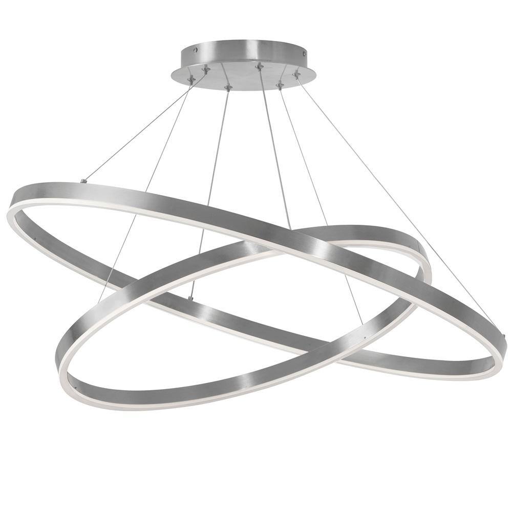 Silver Modern LED Chandelier with Black Round Shade