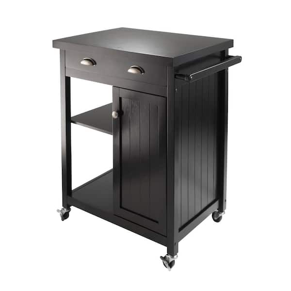 WINSOME WOOD Timber Black Kitchen Cart with Storage