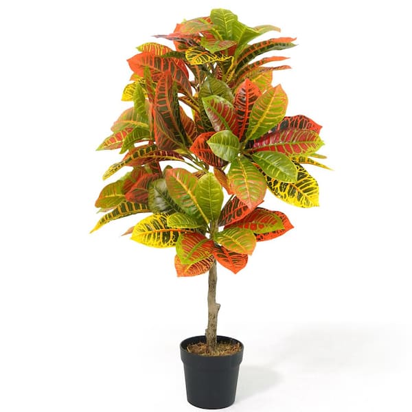 CAPHAUS 36 in. Artificial Topiary Croton Tree, UV Resistant Artificial Plants, Faux Trees in Pot w/Dried Moss