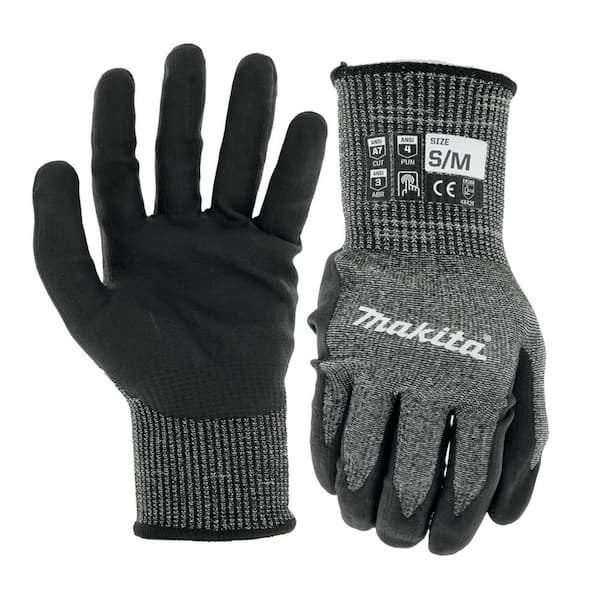 Makita Advanced FitKnit Cut Level 7-Nitrile Coated Dipped Outdoor and Work Gloves (Small/Medium)