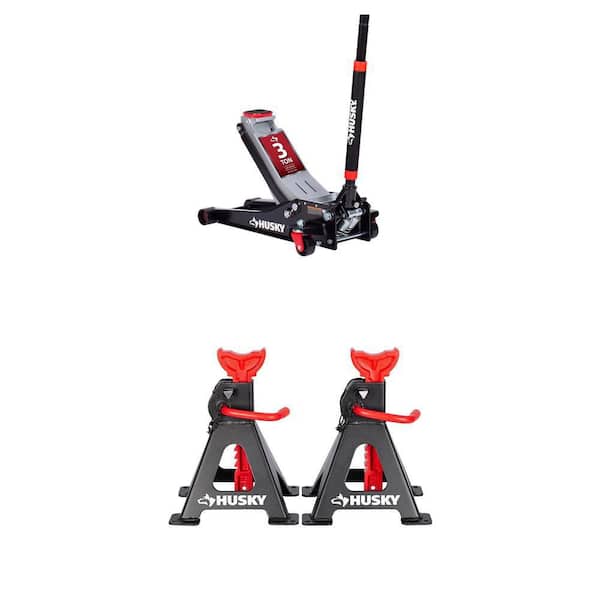 3-Ton Low Profile Quick Lift Floor Jack and 3 Ton Jack Stands Combo