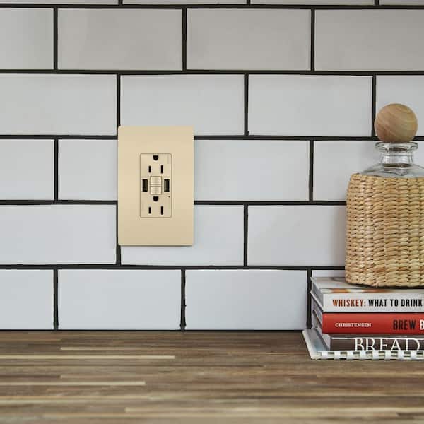 radiant 15 Amp 125-Volt Tamper Resistant GFCI Residential/Commercial Decorator Duplex Outlet with A/A USB, Ivory