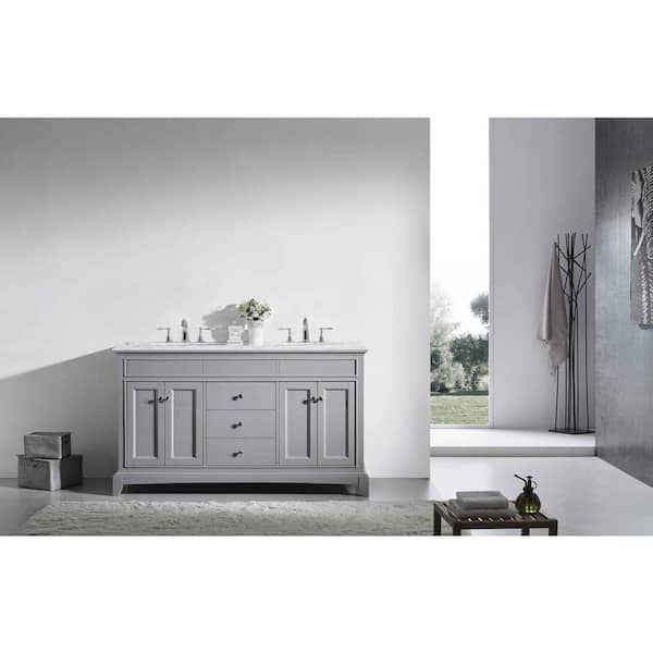 Eviva Elite Princeton 72 in. Double Sink Gray Bath Vanity with White Carrara Marble Top (Assembled)