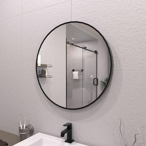 24 in. W. x 24 in. H Round Framed Wall Bathroom Vanity Mirror in Matte Black