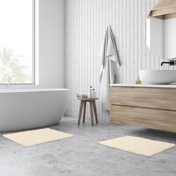 Ivory White 2-Piece Cotton Bath Mat Set