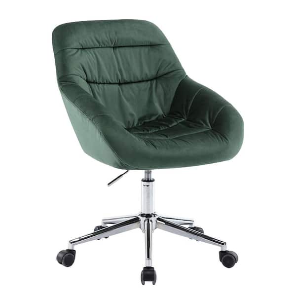 sumyeg Reclining Green Velvet Upholstered Swivel Office Chair Task Chair with Adjustable Height