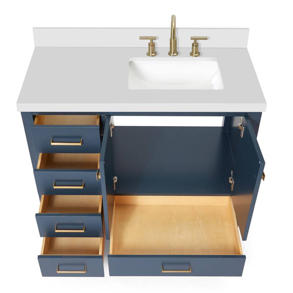 Midnight Blue 43" Freestanding Vanity with White Quartz Top