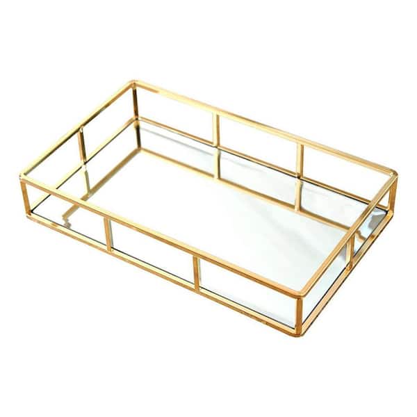 Afoxsos Gold Dresser Ornate Tray Metal Decorative Jewelry Perfume Organizer for Vanity, Dresser, Bathroom, Bedroom