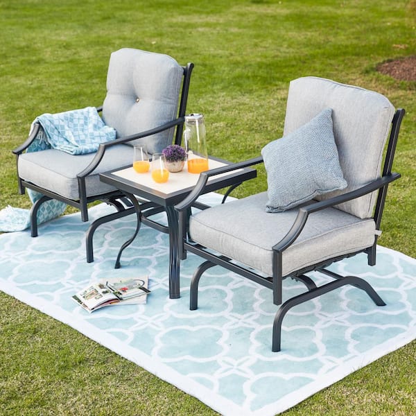 Patio Festival 3-Piece Metal Patio Conversation Set with Gray Cushions