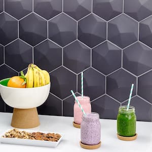 Bethlehem 3D Hexagon Dark Gray 5.9 in. x 6.96 in. Matte Ceramic Wall Tile (5.4 sq. ft. / Case)