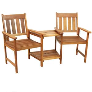 Meranti 65 in. Wood Jack-and-Jill Chairs with Attached Table