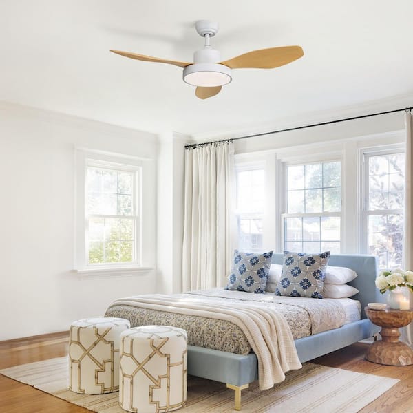 Light Pro 47 in. Smart Indoor White Downrod Mount Low Profile Standard Ceiling Fan with Brown Finish and Remote Included