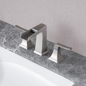 8 in. Widespread Double Handle Bathroom Faucet with Drain Assembly and Waterfall Spout in Brushed Nickel