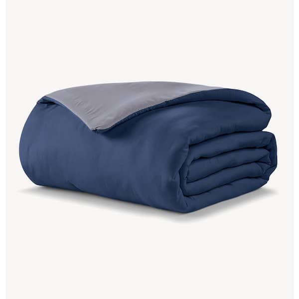 ELLA JAYNE Charcoal and Navy Queen Reversible Microfiber Down Alternative 3-Piece Comforter Set